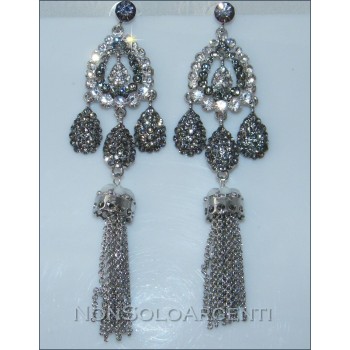 NSA|Orecchini  Ottone argentato Goccia di strass e catenelle lunghi