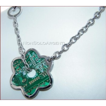 NSA|Collana Uomo Donna FIBO Stainless Steel Acciaio Chirurgico 316L FIORE VERDE