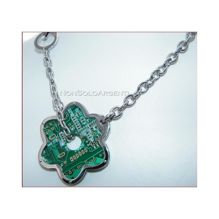 NSA|Collana Uomo Donna FIBO Stainless Steel Acciaio Chirurgico 316L FIORE VERDE