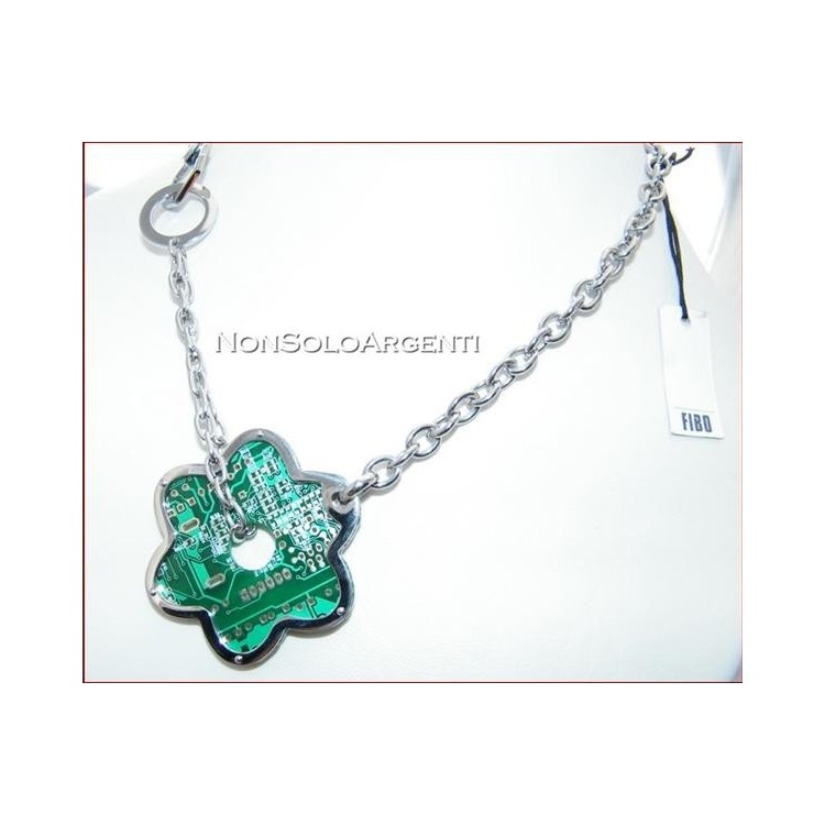 NSA|Collana Uomo Donna FIBO Stainless Steel Acciaio Chirurgico 316L FIORE VERDE