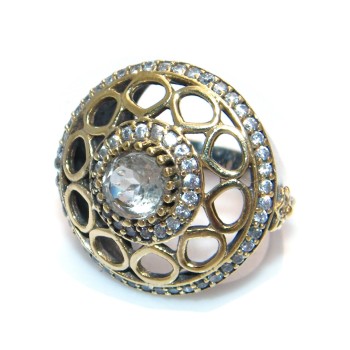 NSA|925 silver ring Patch 2 tones with antique effect zircons size 14