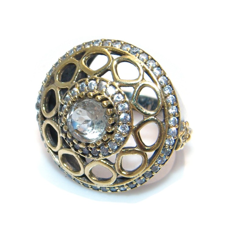 NSA|925 silver ring Patch 2 tones with antique effect zircons size 14