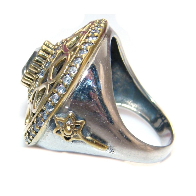 NSA|925 silver ring Patch 2 tones with antique effect zircons size 14