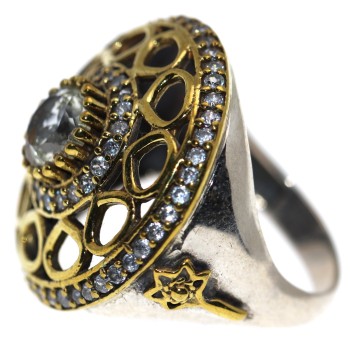 NSA|925 silver ring 2 tone patch with antique effect zircons size 14