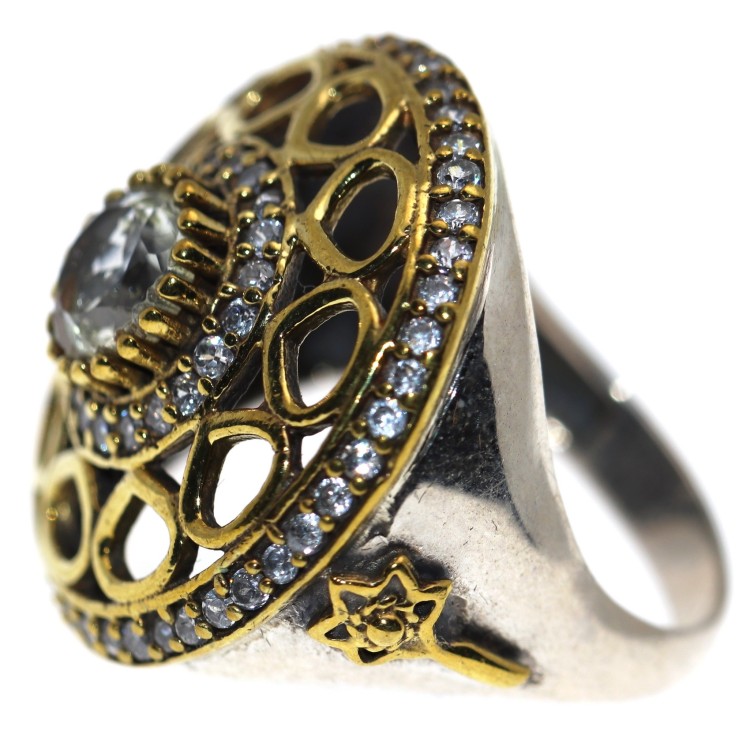 NSA|925 silver ring 2 tone patch with antique effect zircons size 14