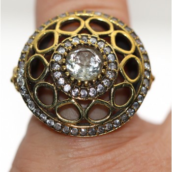 NSA|925 silver ring 2 tone patch with antique effect zircons size 14