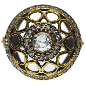NSA|925 silver ring 2 tone patch with antique effect zircons size 14