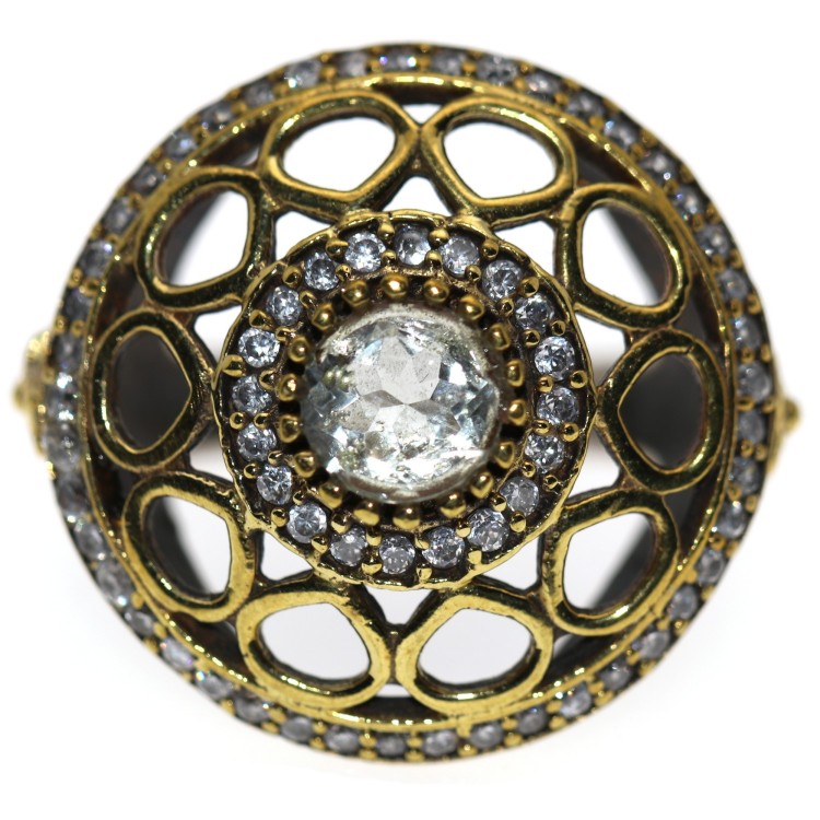 NSA|925 silver ring 2 tone patch with antique effect zircons size 14
