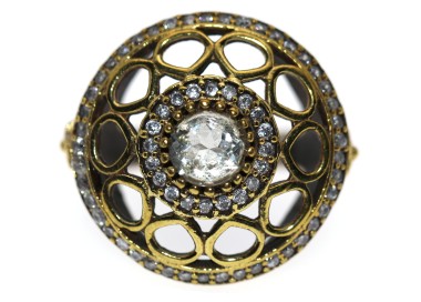 NSA|925 silver ring 2 tone patch with antique effect zircons size 14