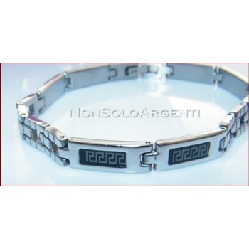 NSA|Bracciale Braccialetto Uomo o Unisex Acciaio smalto nero con greca