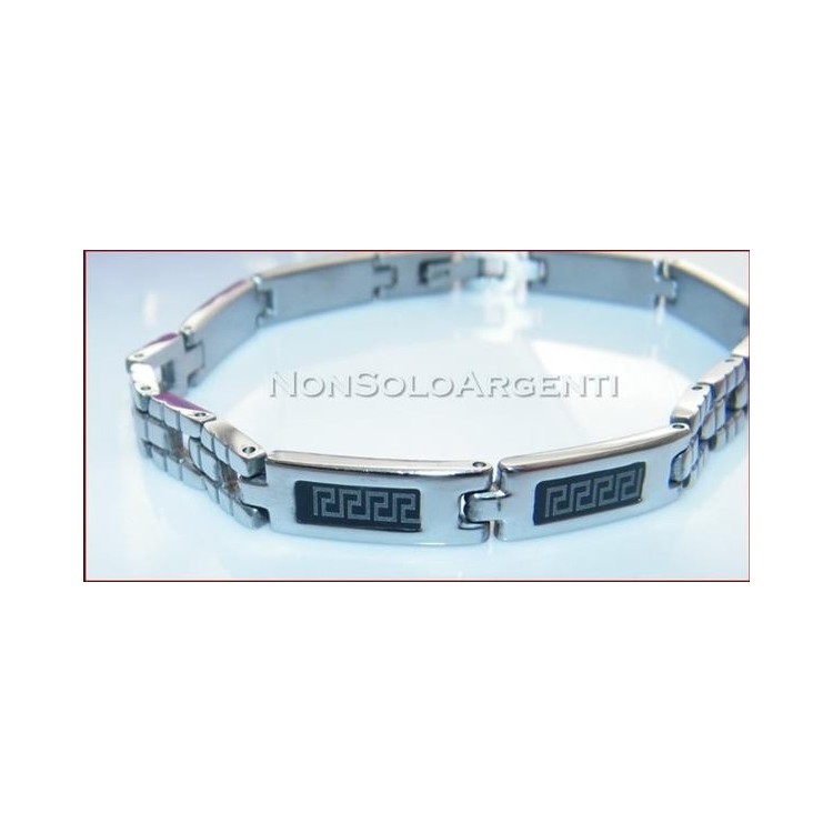 NSA|Bracciale Braccialetto Uomo o Unisex Acciaio smalto nero con greca