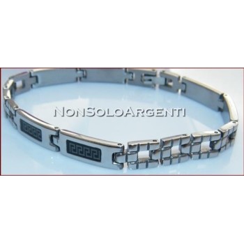 NSA|Bracciale Braccialetto Uomo o Unisex Acciaio smalto nero con greca