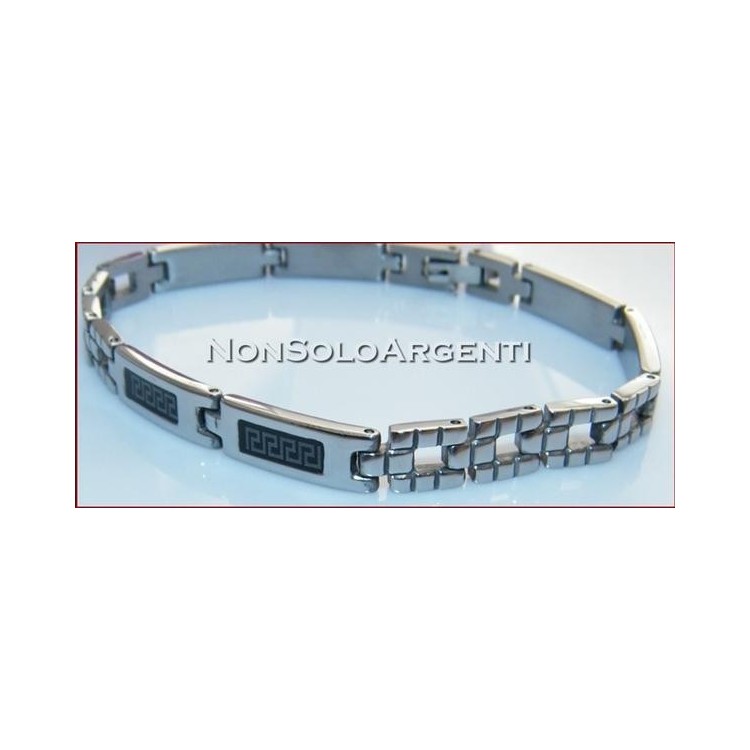NSA|Bracciale Braccialetto Uomo o Unisex Acciaio smalto nero con greca