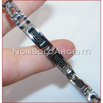 NSA|Bracciale Braccialetto Uomo o Unisex Acciaio smalto nero con greca
