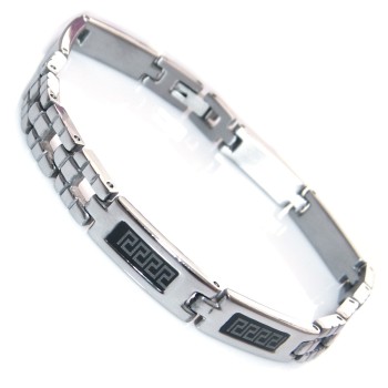 NSA|Bracciale Acciaio smalto nero con greca 19,50cm da uomo