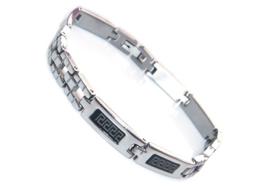 NSA|Black enamel steel bracelet with greek 19,50cm for men