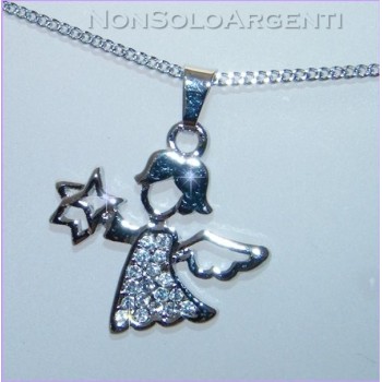 NSA|Bigiotteria : Collana uomo donna argentata con ciondolo strass Angioletto in cofanetto
