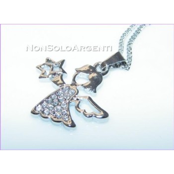 NSA|Bigiotteria : Collana uomo donna argentata con ciondolo strass Angioletto in cofanetto