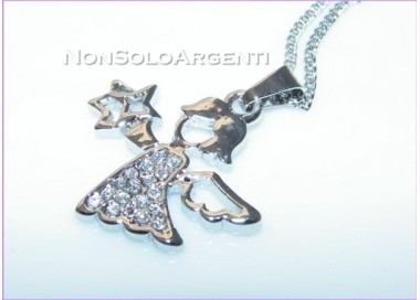 NSA|Bigiotteria : Collana uomo donna argentata con ciondolo strass Angioletto in cofanetto