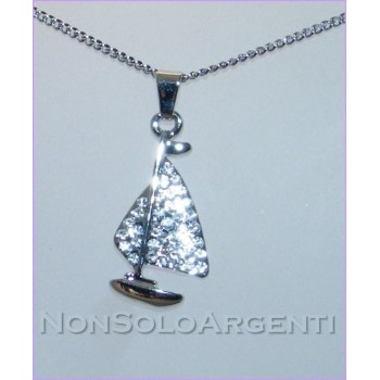 NSA|Bigiotteria : Collana uomo donna argentata con ciondolo strass barca a vela in cofanetto