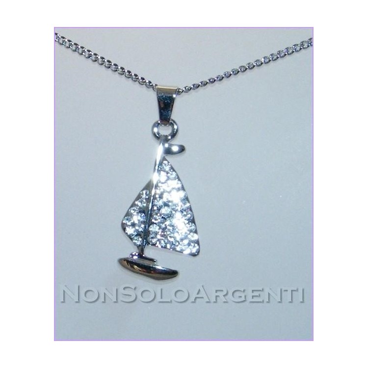 NSA|Bigiotteria : Collana uomo donna argentata con ciondolo strass barca a vela in cofanetto