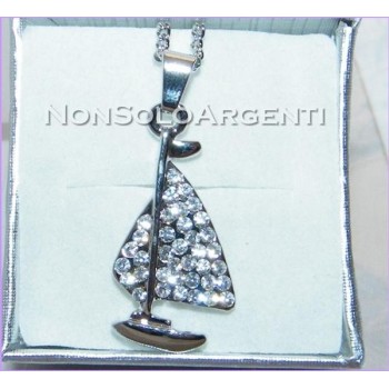 NSA|Bigiotteria : Collana uomo donna argentata con ciondolo strass barca a vela in cofanetto
