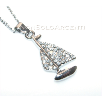 NSA|Silver man woman necklace with rhinestone sailboat pendant