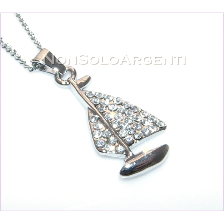 NSA|Silver man woman necklace with rhinestone sailboat pendant