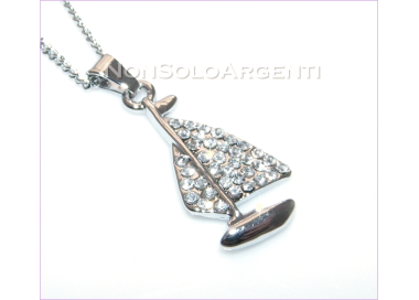 NSA|Silver man woman necklace with rhinestone sailboat pendant