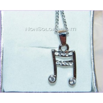 NSA|Bigiotteria : Collana uomo donna argentata con ciondolo strass Note musicali in cofanetto