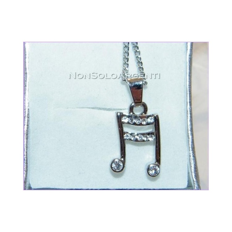 NSA|Bigiotteria : Collana uomo donna argentata con ciondolo strass Note musicali in cofanetto