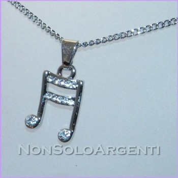 NSA|Bigiotteria : Collana uomo donna argentata con ciondolo strass Note musicali in cofanetto