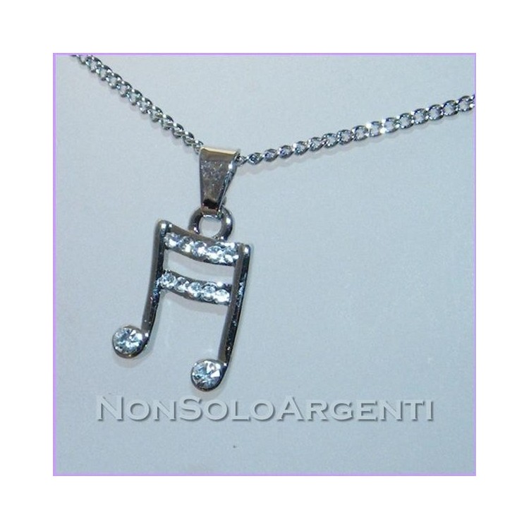 NSA|Bigiotteria : Collana uomo donna argentata con ciondolo strass Note musicali in cofanetto