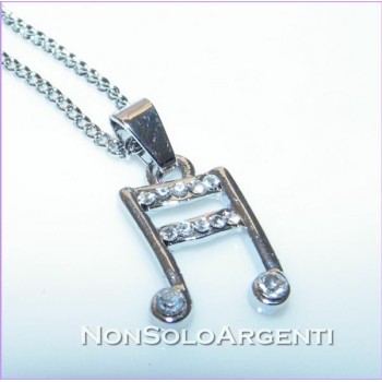 NSA|Bigiotteria : Collana uomo donna argentata con ciondolo strass Note musicali in cofanetto
