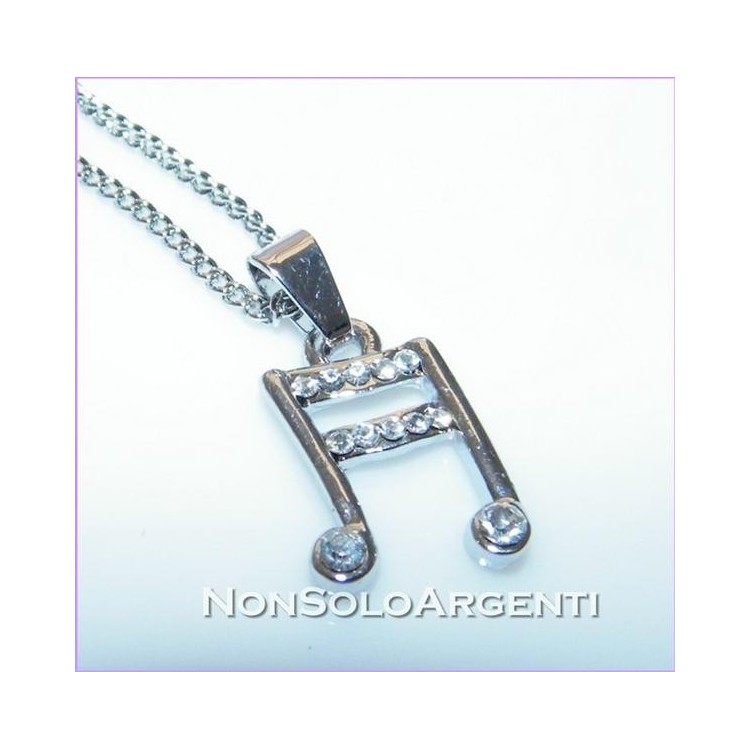 NSA|Bigiotteria : Collana uomo donna argentata con ciondolo strass Note musicali in cofanetto