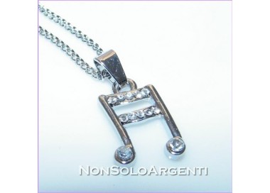 NSA|Bigiotteria : Collana uomo donna argentata con ciondolo strass Note musicali in cofanetto