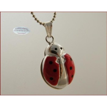 NSA|ARGENTO 925 : Ciondolo coccinella smaltata grande con collana beads silver