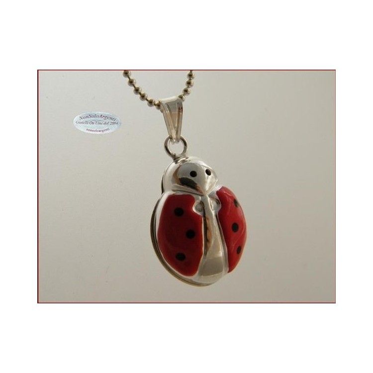 NSA|ARGENTO 925 : Ciondolo coccinella smaltata grande con collana beads silver
