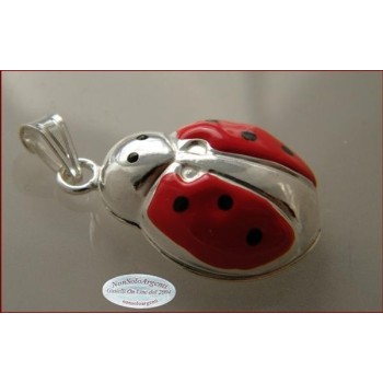 NSA|ARGENTO 925 : Ciondolo coccinella smaltata grande con collana beads silver
