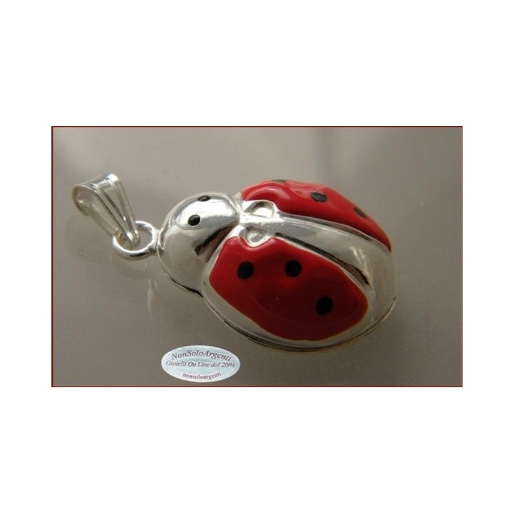 NSA|ARGENTO 925 : Ciondolo coccinella smaltata grande con collana beads silver