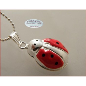 NSA|ARGENTO 925 : Ciondolo coccinella smaltata grande con collana beads silver
