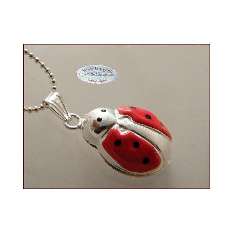 NSA|ARGENTO 925 : Ciondolo coccinella smaltata grande con collana beads silver