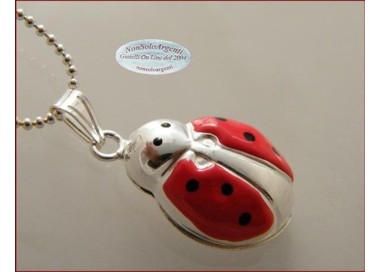 NSA|ARGENTO 925 : Ciondolo coccinella smaltata grande con collana beads silver
