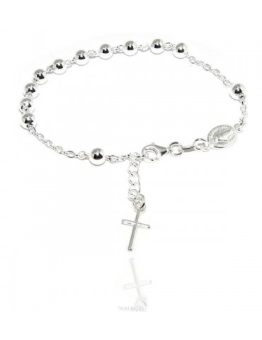 Bracciale rosario uomo donna in Argento 925 croce latina 17,50-20 cm palline da 5 mm chiaro NALBORI