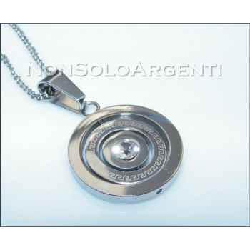 NSA|Acciaio : Collana grumetta con ciondolo a cerchi roteanti e pietra centrale