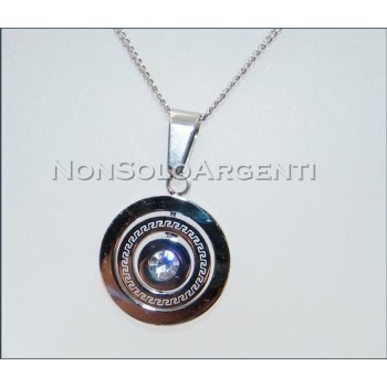 NSA|Acciaio : Collana grumetta con ciondolo a cerchi roteanti e pietra centrale