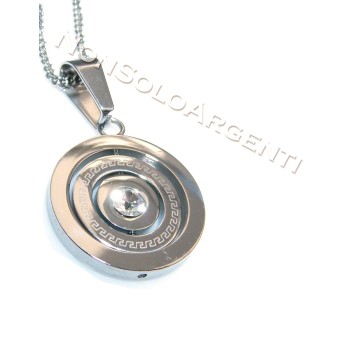 NSA|steel pendant necklace rotating circles zircon man woma