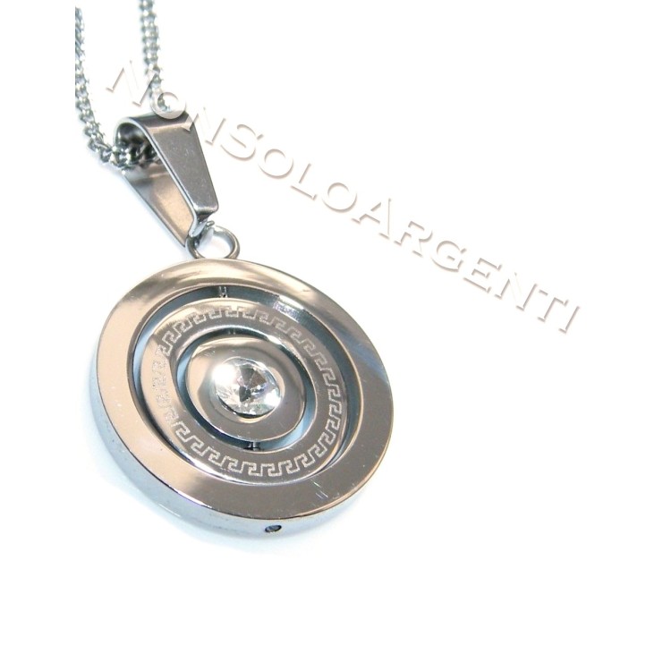 NSA|steel pendant necklace rotating circles zircon man woma