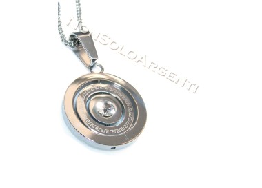 NSA|collana con ciondolo acciaio cerchi rotanti zircone