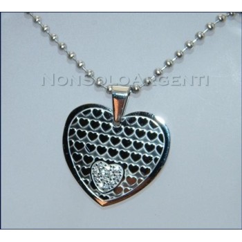 NSA|Acciaio : Collana pallini beads uomo donna unisex ciondolo cuore con zirconia